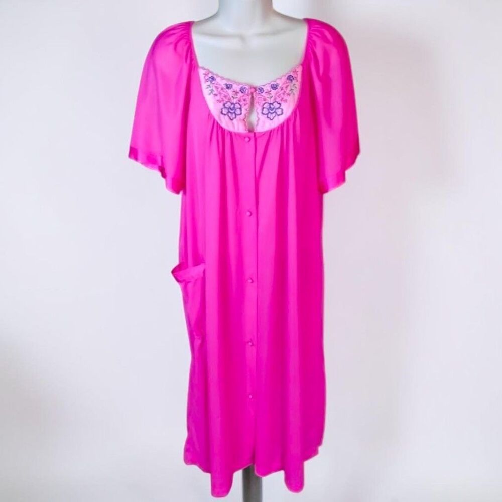 VTG Kelly Reed Pink Nightgown Robe Embroidered Floral Lace Long Loungewear XL 2X